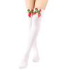 Adoeren Christmas Women Thigh High Socks Over Knee High Socks with Bow Stripe Candy Cane Socks Boot Stockings (A 55 White, Double Bow)