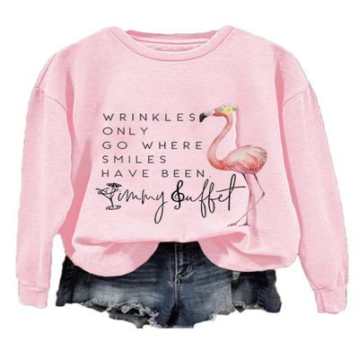 Maxmai Vintage Wrinkles Only Go Where Smiles Have Been Sweatshirt Long Sleeve Casual Crewneck Fashion Sweatshirts for Women Pink