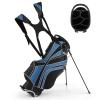 Goplus Golf Stand Bag, Lightweight Golf Club Bag with 6 Way Top Dividers, 8 Pockets, Cooler Bag, Rain Hood, Dual Shoulder Strap, Umbrella Holder, Portable Golf Bag with Stand for Women Men (Blue) view 1