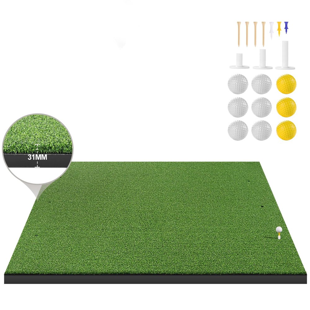 LIBERRWAY Thicken Golf Mat, 5x4ft Practice Turf - Outdoor/Indoor Golf Training Aid with 9 Balls
