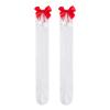 Adoeren Christmas Women Thigh High Socks Over Knee High Socks with Bow Stripe Candy Cane Socks Boot Stockings (A 44 White, Red Pom) view 1