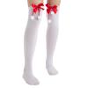Adoeren Christmas Women Thigh High Socks Over Knee High Socks with Bow Stripe Candy Cane Socks Boot Stockings (A 44 White, Red Pom) view 3