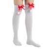 Adoeren Christmas Women Thigh High Socks Over Knee High Socks with Bow Stripe Candy Cane Socks Boot Stockings (A 44 White, Red Pom) view 4