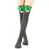 Adoeren Christmas Women Thigh High Socks Over Knee High Socks with Bow Stripe Candy Cane Socks Boot Stockings (A 99 Dark Grey, Green Pom)