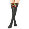 Adoeren Christmas Women Thigh High Socks Over Knee High Socks with Bow Stripe Candy Cane Socks Boot Stockings (A 88 Dark Grey, Double Bow)