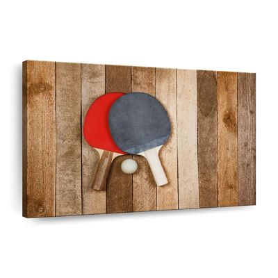 ElephantStock Ping Pong Canvas - 1 Panel Sports Wall Decor - Red-Russet Canvas Art - Vintage Sports Wall Decor for Men - 24" X 16"
