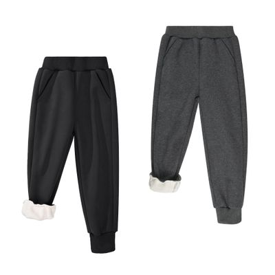 BIG ELEPHANT Boys Girls Fleece Lined Sweatpants, Winter Warm Soft Cotton Elastic Waist Kids Jogger Pants with Pockets