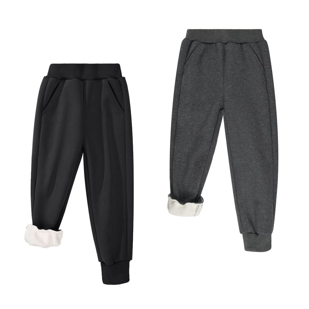 BIG ELEPHANT Boys Girls Fleece Lined Sweatpants, Winter Warm Soft Cotton Elastic Waist Kids Jogger Pants with Pockets