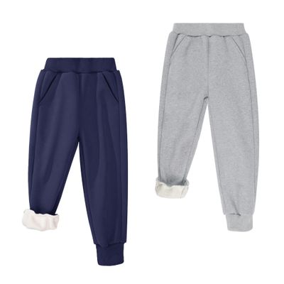 BIG ELEPHANT Boys Girls Fleece Lined Sweatpants, Winter Warm Soft Cotton Elastic Waist Kids Jogger Pants with Pockets