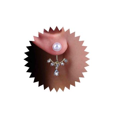 Aneneiceera Vintage Pearl Leaf Ear Jacket Earrings Gold Pearl Stud Earrings Crystal Evil Eye Earrings Lotus Flower Jacket Earrings Cluster Leaf Earrings Jewelry for Women (Crystal B)