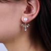 Aneneiceera Vintage Pearl Leaf Ear Jacket Earrings Gold Pearl Stud Earrings Crystal Evil Eye Earrings Lotus Flower Jacket Earrings Cluster Leaf Earrings Jewelry for Women (Crystal B) view 2