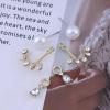 Aneneiceera Vintage Pearl Leaf Ear Jacket Earrings Gold Pearl Stud Earrings Crystal Evil Eye Earrings Lotus Flower Jacket Earrings Cluster Leaf Earrings Jewelry for Women (Crystal B) view 4