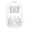 Agoky Kids Girls Shiny Sequins Jazz Hip Hop Dance Outfits Modern Dancing Costumes Performance Dancewear 6-16 Years Silver 8 Years view 1