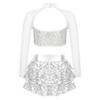 Agoky Kids Girls Shiny Sequins Jazz Hip Hop Dance Outfits Modern Dancing Costumes Performance Dancewear 6-16 Years Silver 8 Years view 2