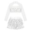 Agoky Kids Girls Shiny Sequins Jazz Hip Hop Dance Outfits Modern Dancing Costumes Performance Dancewear 6-16 Years Silver 8 Years view 4