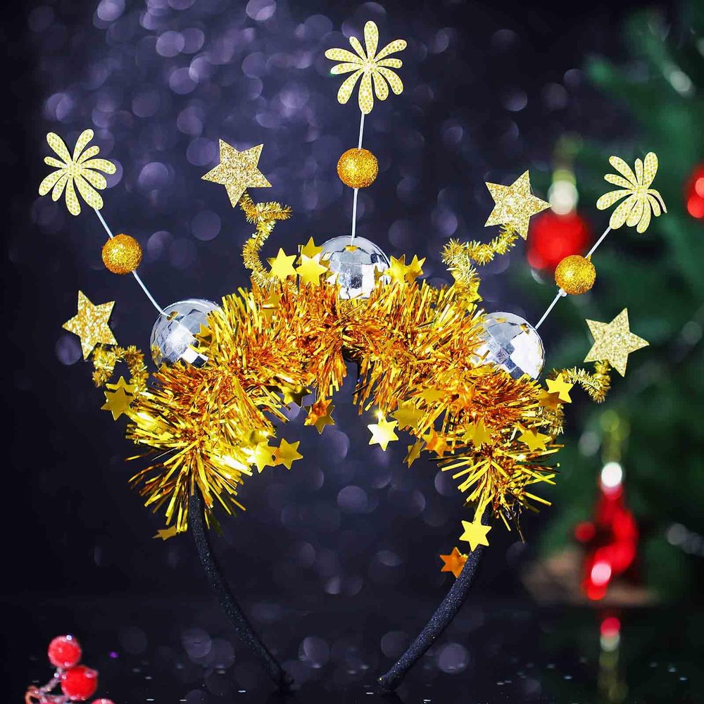 Acenail New Year Disco Ball Headband Star Headpiece Costume 70s Mirror Ball Head Boppers Christmas Hairbands Festival Party Headwear Holiday Hair Accessories for Women
