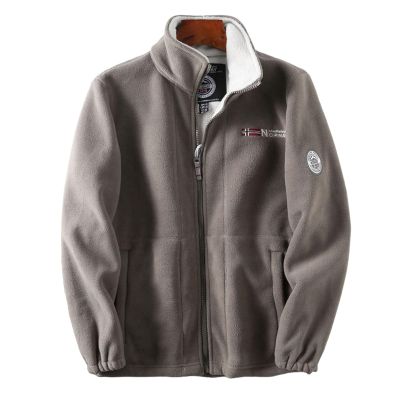 Bluelans Men's Full-Zip Polar Fleece Jacket Winter Fleece Jacket with Pocket Thick Warm Heat Retention Outdoor Coat for Men Khaki 2XL