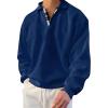 Mens Long Sleeve Polo Shirts Relaxed Fit Plaid Collar Cotton Golf T-Shirts Casual Lapel Button Up Thermal Sweatshirt Tops Navy view 1