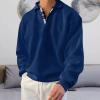 Mens Long Sleeve Polo Shirts Relaxed Fit Plaid Collar Cotton Golf T-Shirts Casual Lapel Button Up Thermal Sweatshirt Tops Navy view 2