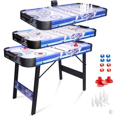 48" Air Hockey Game Table, Powered Ice Hockey Game Table Combines Bowling and Shuffleboard, Arcade Games Machines for Home with Round Corner