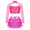 Agoky Kids Girls Shiny Sequins Jazz Hip Hop Dance Outfits Modern Dancing Costumes Performance Dancewear 6-16 Years Hot Pink 16 Years view 1