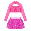 Agoky Kids Girls Shiny Sequins Jazz Hip Hop Dance Outfits Modern Dancing Costumes Performance Dancewear 6-16 Years Hot Pink 16 Years view 3