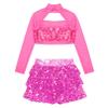 Agoky Kids Girls Shiny Sequins Jazz Hip Hop Dance Outfits Modern Dancing Costumes Performance Dancewear 6-16 Years Hot Pink 16 Years view 4