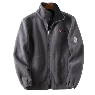 Bluelans Men's Full-Zip Polar Fleece Jacket Winter Fleece Jacket with Pocket Thick Warm Heat Retention Outdoor Coat for Men Grey L