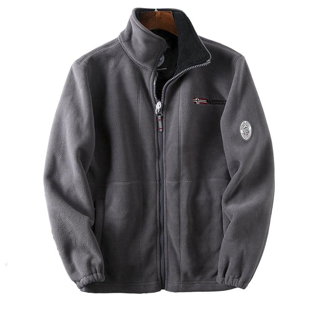 Bluelans Men's Full-Zip Polar Fleece Jacket Winter Fleece Jacket with Pocket Thick Warm Heat Retention Outdoor Coat for Men Grey L