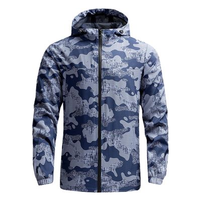 DGKaxiyaHM Men's Quick Dry Hiking Printed Jackets Breathable Hooded Plus Size Coats Durable Casual Zipper Outerwear (Navy Blue 2,Medium)