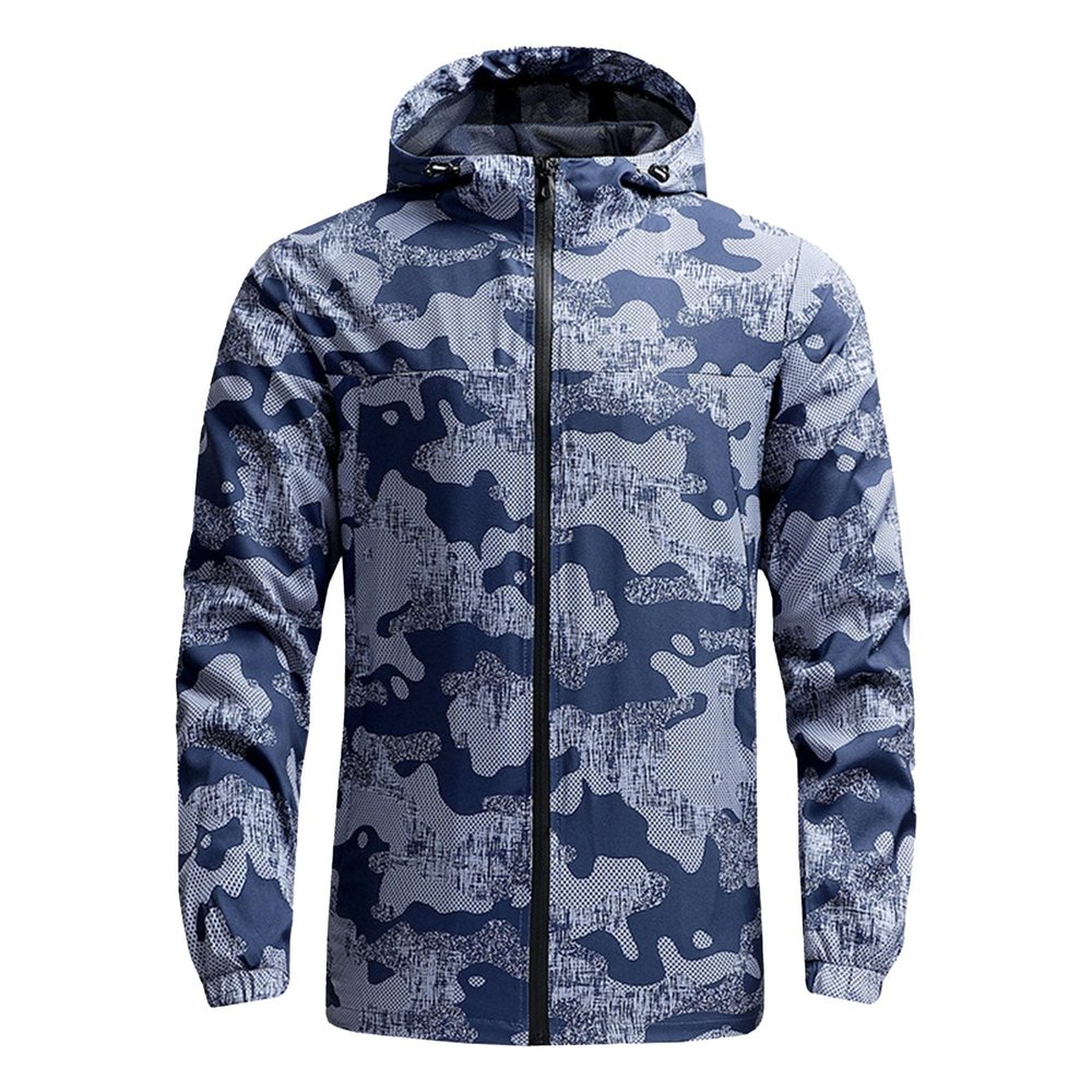 DGKaxiyaHM Men's Quick Dry Hiking Printed Jackets Breathable Hooded Plus Size Coats Durable Casual Zipper Outerwear (Navy Blue 2,Medium)