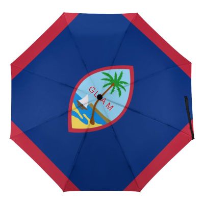 Guam US Flag Travel Umbrella Portable Windproof Folding Umbrella for Rain Auto Open Close Automatic