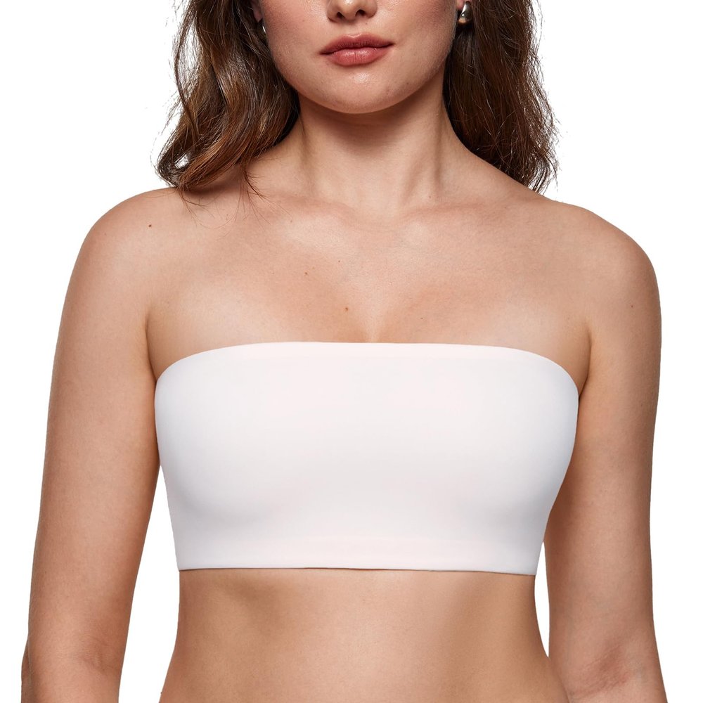 INLYRIC Women's Inbarely Strapless Bandeau Bra Bralette Tube Top Seamless Comfortable Stretchy Non Padded Bras Tops White - Going Up One Size X-Large