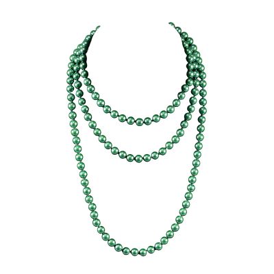 1920s Flapper Faux Pearls Long Beaded Necklace, Gatsby Ballgown Cosplay Necklace, Old School Vintage Layered Pearls Necklace for Women Prom Jewelry (C green)