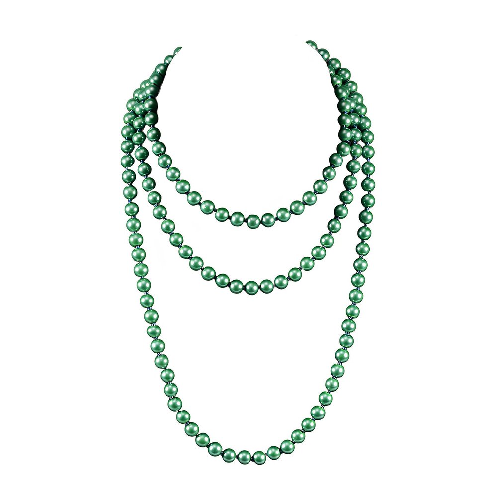 1920s Flapper Faux Pearls Long Beaded Necklace, Gatsby Ballgown Cosplay Necklace, Old School Vintage Layered Pearls Necklace for Women Prom Jewelry (C green)