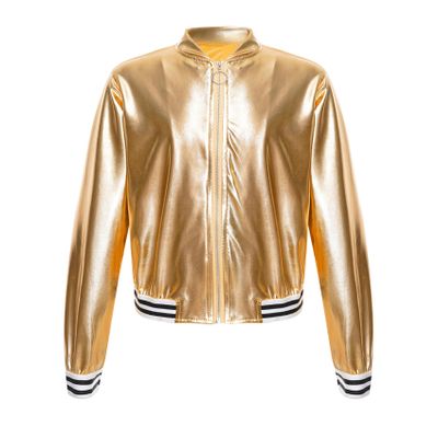 Sinleey Kids Girls Shiny Metallic Jackets Boys Long Sleeve Motorcycle Coats Outerwear Hip Hop Jazz Performance Dancewear Gold 12 Years