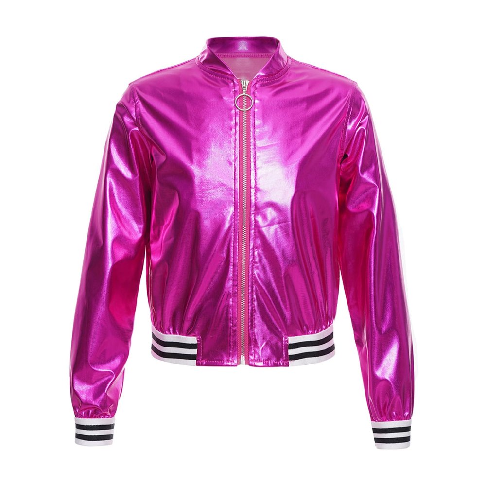 Sinleey Kids Girls Shiny Metallic Jackets Boys Long Sleeve Motorcycle Coats Outerwear Hip Hop Jazz Performance Dancewear Rose 8 Years