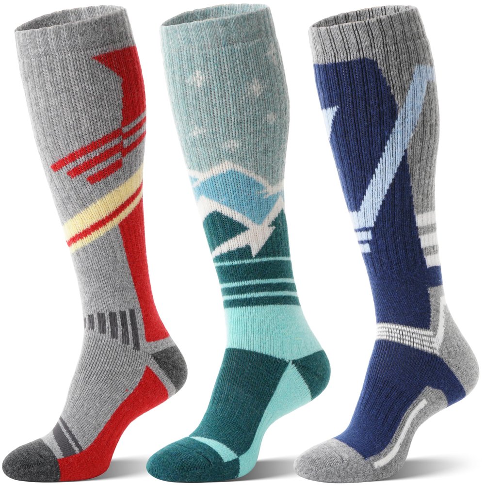 Sandsuced Merino Wool Ski Socks for Mens Womens Winter Thermal Warm Thick Knee High Snowboarding Skiing Socks for Cold Weather 3 Pairs Gifts Stocking Stuffers(Red/Green/Deep Blue,M)