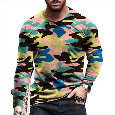 Mens Workout Long Sleeve Shirts Casual Camo Graphic Tee Shirts Sports Athletic Tees Tops for Men