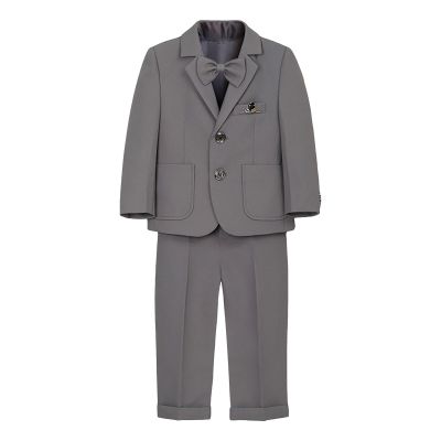 Baby Boy Suit 5 Piece Suit Clothes Holiday Outdoor Soft Piano Hosting Performance Dress Suit (Grey, 4-5 Years)