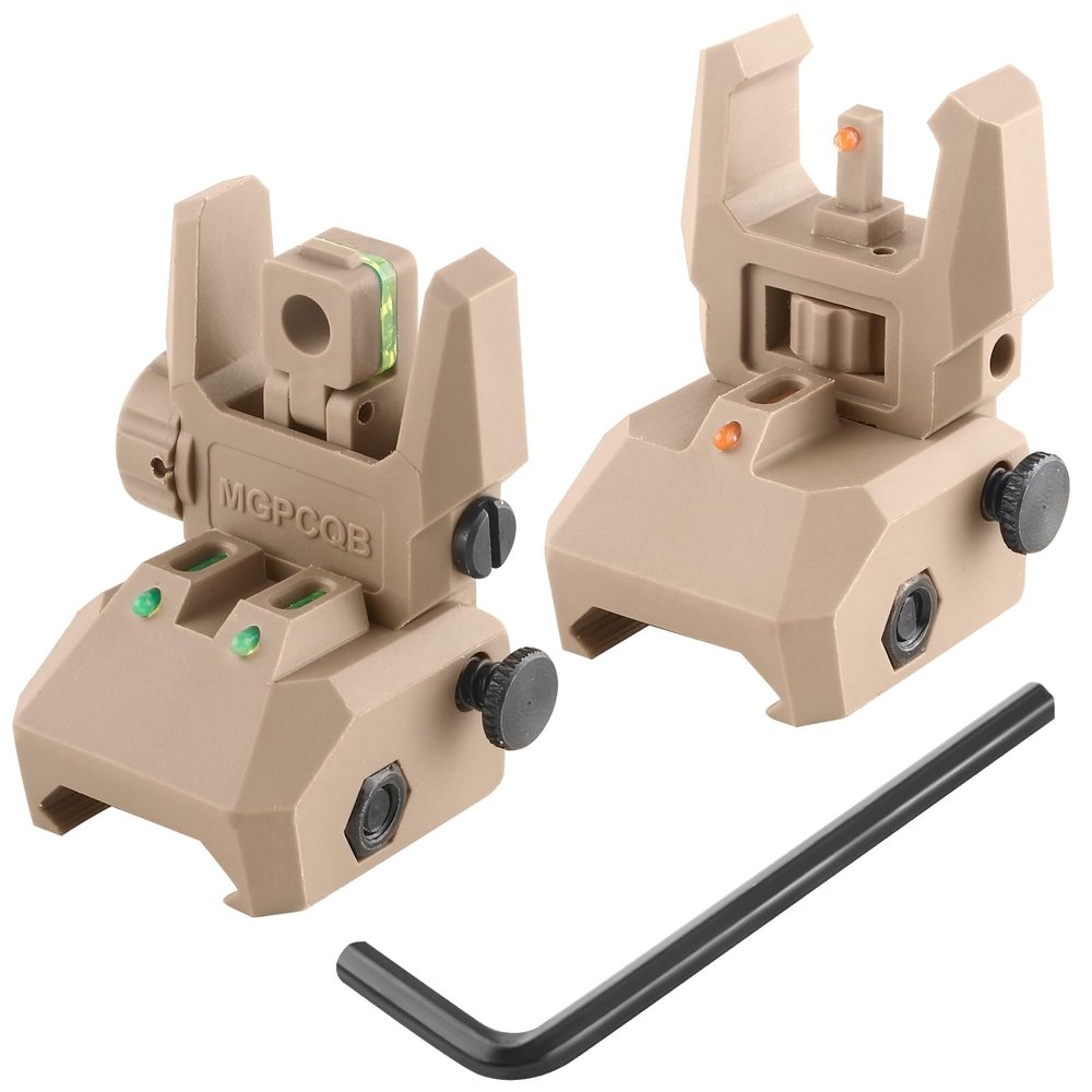 ZBULAR Fiber Optic Sights, Flip Up Front and Rear Backup Sights with Green Red Fiber Optics Dots, Tool-Free Adjustable Front Sight Rapid Transition
