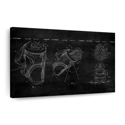 ElephantStock Ridged Golf Bag Dividers BW Patent Canvas - 1 Panel Sports Patent Wall Art Decor - Sports Decorations for Boys Room - Wall Art and Office Decor - 24" X 16"