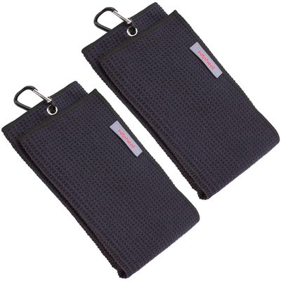 hapheal Golf Towel (16" X 21") Microfiber Waffle Pattern with Carabiner Clip,Golf Towels for Golf Bag for Man (2 Pack Black)
