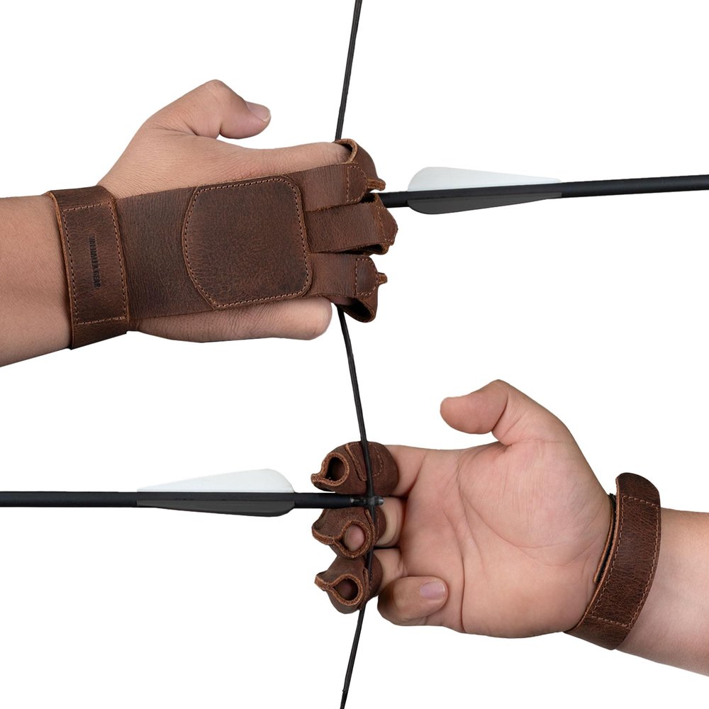 Valhalla Gear, Archery Shooting Glove, Hand Guard, Recurve Bow, Finger Protector, Shooting Targeting, Cosplay, Full Grain Leather, Handmade Archer Accessories, Bourbon Brown