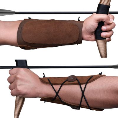 Valhalla Gear, Archery Bracer with Elastic, Forearm Protector for Bow Shooting Practice, Armband, Wrist Guard, Cosplay, Adjustable Buckle Straps, Full Grain Leather, Handmade, Bourbon Brown