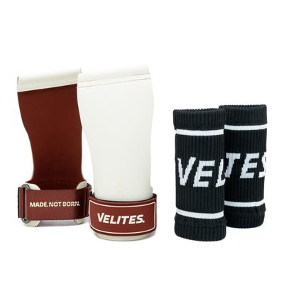 Velites - Official Crossfit Games Quad Ultra Grips - Size M Color White - No Chalk and Smooth Bars - Wristbands and Carry Bag Included - Pull-ups, Muscle-ups and Toes to bar
