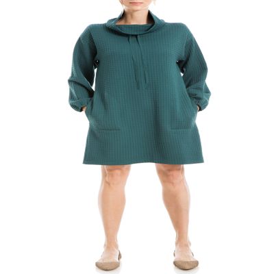 Max Studio Women's Textured Knit Collared Short Dress, Teal, Medium