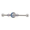 14GA 316L Stainless Steel Aqua CZ Crystal Crescent Moon and Snowflakes Industrial Barbell view 1