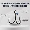 Maruto Barbless Treble Fishing Hooks, Sharp and Strong Japanese High Carbon Steel, Sizes #1 to #8, Available in Black & Red view 3