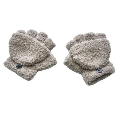 Yoetaun Convertible Gloves Winter Half Finger Mittens Fleece Knit Half Finger Gloves With Flip Cover For Kids